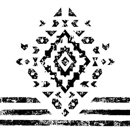 Black and white aged geometric aztec grunge ornament, vector