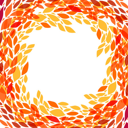 Autumn orange red and yellow leaves wreath frame backgroundのイラスト素材