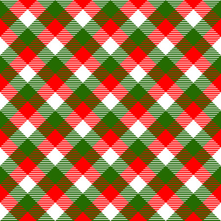 Checkered gingham fabric seamless pattern in christmas colors: green white and red, vectorのイラスト素材