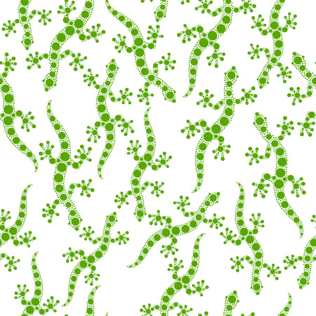 Green gecko lizard on white aboriginal australian style dot painting seamless pattern, vectorのイラスト素材
