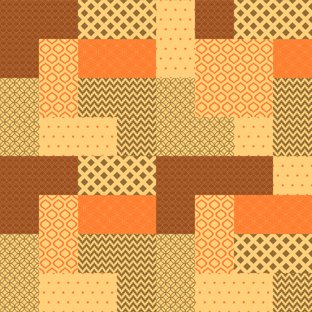 Orange and brown patchwork quilted geometric seamless pattern, vectorのイラスト素材