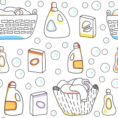 Laundry basket, detergents white seamless pattern, vectorのイラスト素材