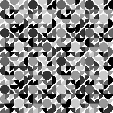 Black and white retro styled circle shapes geometric seamless pattern, vectorのイラスト素材