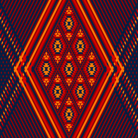 Colorful red yellow blue aztec ornament geometric ethnic illustration, vector