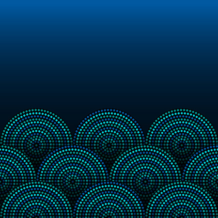 Australian aboriginal geometric art concentric circles seamless border in blue and black, vector template for a card, invitation, posterのイラスト素材