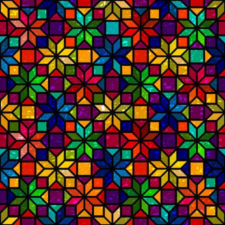 Star shape colorful geometric stained glass seamless pattern, vectorのイラスト素材