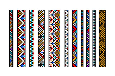 Colorful ethnic geometric aztec seamless borders set, vectorのイラスト素材