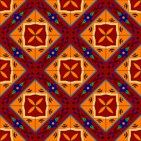 Mexican stylized talavera tiles seamless pattern, vector backgroundのイラスト素材