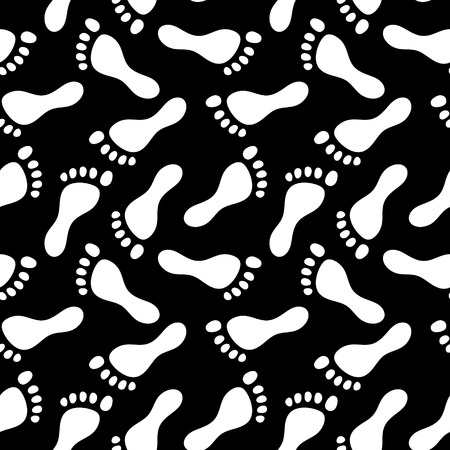 Human footprints black and white seamless pattern, vector backgroundのイラスト素材