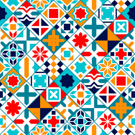 Colorful diagonal geometric tiles seamless patternのイラスト素材