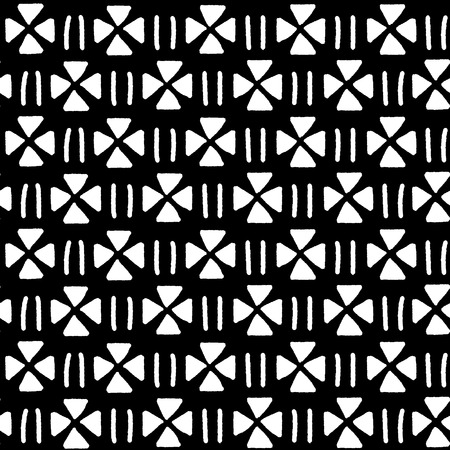 Black and white ethnic geometric seamless pattern, vector backgroundのイラスト素材