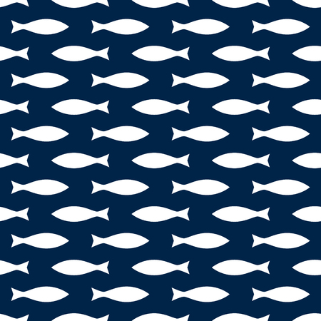 Blue and white simple fish seamless pattern, vector backgroundのイラスト素材