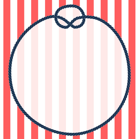 Round navy blue rope frame with a knot on striped background, vector illustarionのイラスト素材
