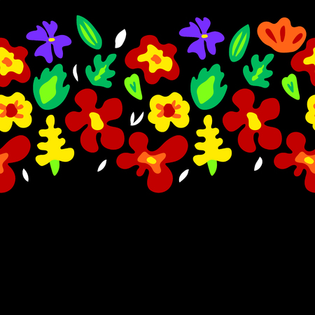 Large colorful flowers on black seamless pattern backgroundのイラスト素材