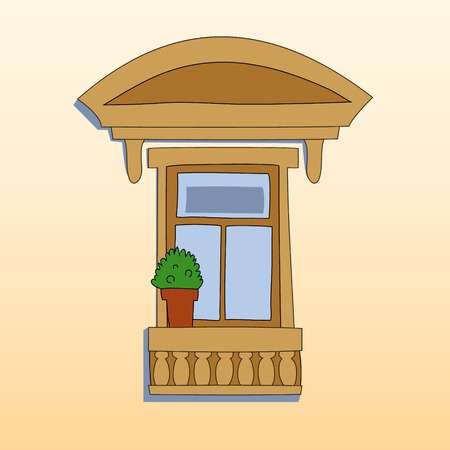 Retro style window exterior with a plantのイラスト素材