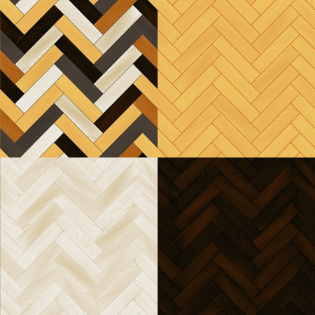 Realistic wooden floor herringbone parquet seamless patterns set backgroundのイラスト素材