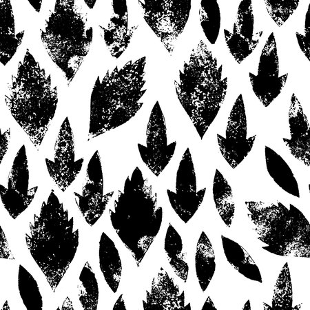 Black and white leaves traces seamless patternのイラスト素材