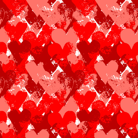 Red painted hearts on white seamless patternのイラスト素材
