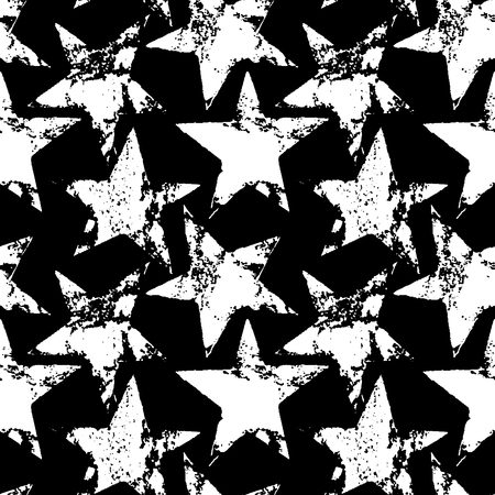 Black and white worn grunge stars seamless patternのイラスト素材