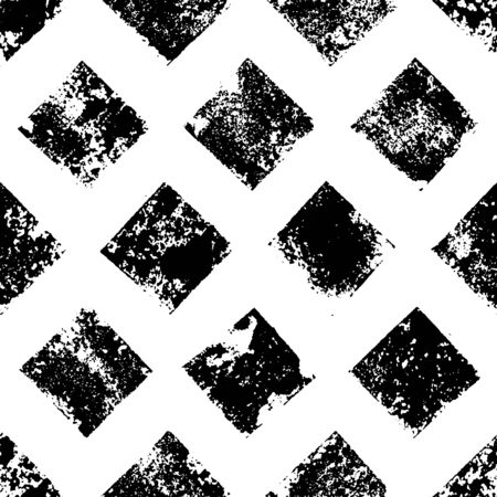 Black and white grunge squares print geometric seamless patternのイラスト素材