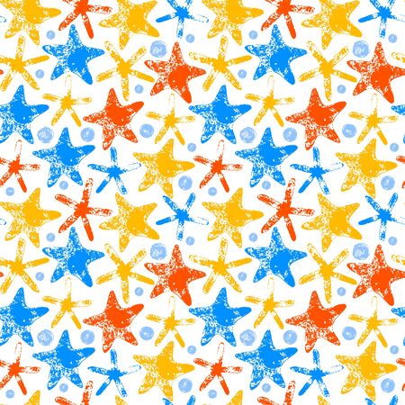 Colorful starfishes grunge print summer seamless backgroundのイラスト素材