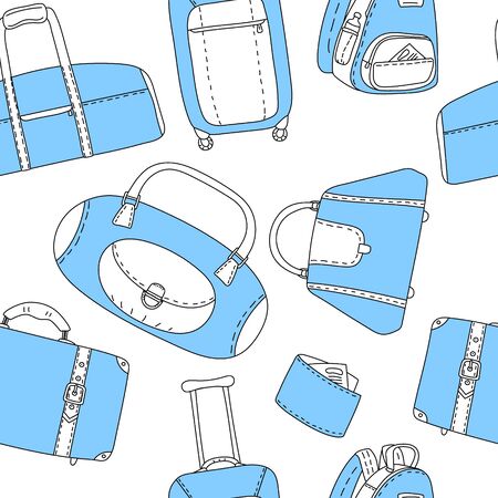 Black blue and white travel bags seamless pattern, backgroundのイラスト素材