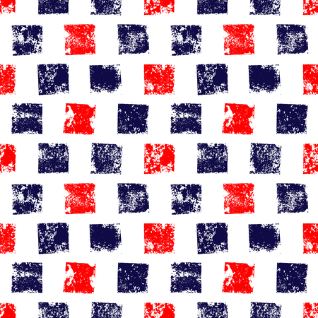 Blue red and white grunge squares print geometric seamless pattern, backgroundのイラスト素材