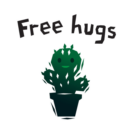 Green free hugs smiling cactus logo, vector templateのイラスト素材