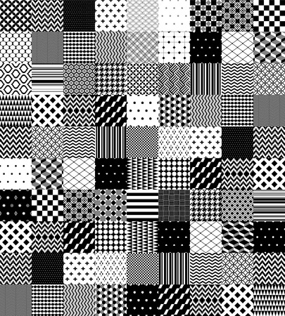 Black and white patchwork quilted geometric seamless pattern, vector backgroundのイラスト素材