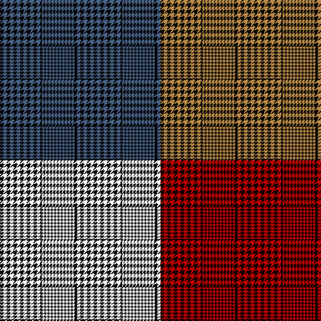 Houndstooth geometric plaid seamless pattern set, vectorのイラスト素材