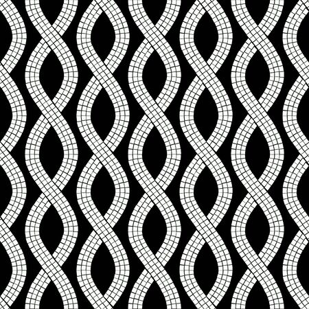 Black and white wave ancient greek mosaic seamless pattern, vectorのイラスト素材