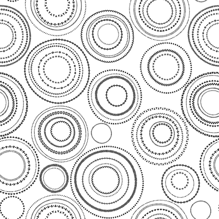 Doodle black and white circles seamless pattern, vectorのイラスト素材