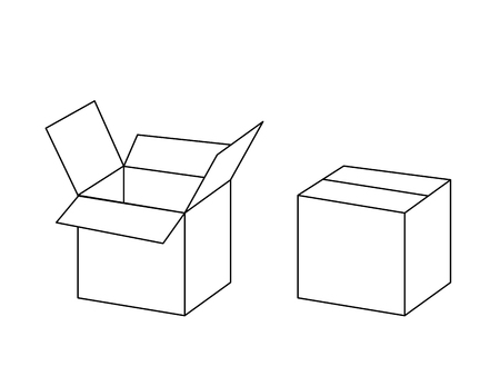 Black and white cardboard box package open and closed, vector illustrationのイラスト素材