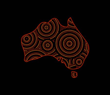 Patterned Australia map aboriginal art on black, vectorのイラスト素材