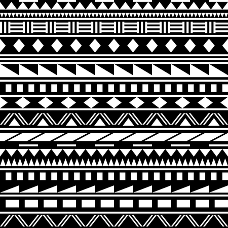 Black and white simple shapes ethnic african striped seamless pattern, vectorのイラスト素材