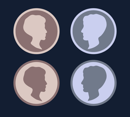 Male and female head profile silhoettes, vectorのイラスト素材