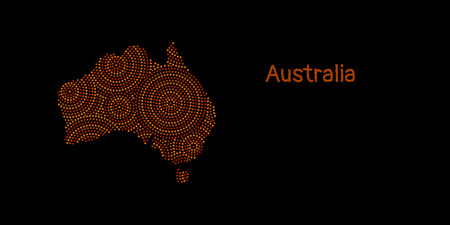 Textured Australia continent in red aboriginal dot art ornament, vectorのイラスト素材