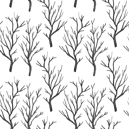 Black and white dead birch or aspen trees in winter seamless pattern, vector illustration.のイラスト素材