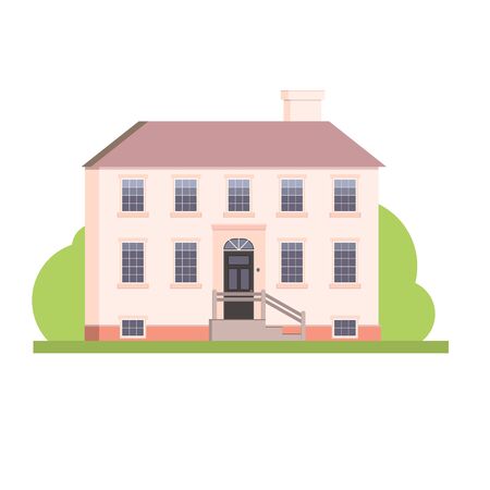 Flat style big pink house real estate illustration, vectorのイラスト素材