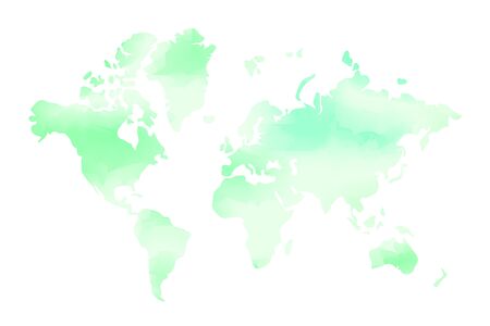 Watercolor texture green world map, vector illustrationのイラスト素材