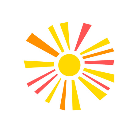 Colorful simple geometric shining sun with sunbeams symbol, vectorのイラスト素材