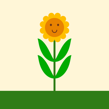 Happy sunflower simple cartoon plant character. Vector illustration.のイラスト素材