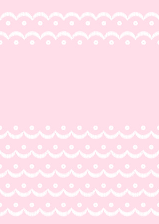Pink and white scalloped lacy edge embroidery, card template, vector illustrationのイラスト素材