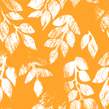 Orange and white distressed autumn leaves grunge seamless pattern, vector backgroundのイラスト素材