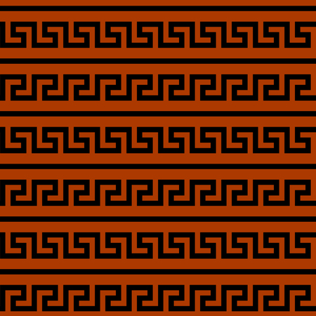 Horizontal red and black greek traditional meander geometric ornament, seamless pattern, vector backgroundのイラスト素材