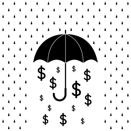 Black and white umbrella protecting dollars money from rain drops, vector illustrationのイラスト素材