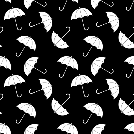 Black and white simple umbrellas silhouettes, seamless pattern, vector backgroundのイラスト素材