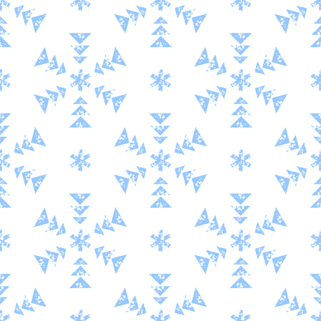 Grunge geometric shapes simple blue snowflakes on white seamless pattern, vector illustrationのイラスト素材