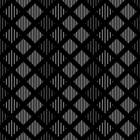 Black white and gray striped rhombus geometric seamless pattern, vector illustration