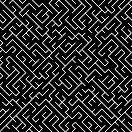Black and white maze puzzle geometric seamless pattern, vector backgroundのイラスト素材